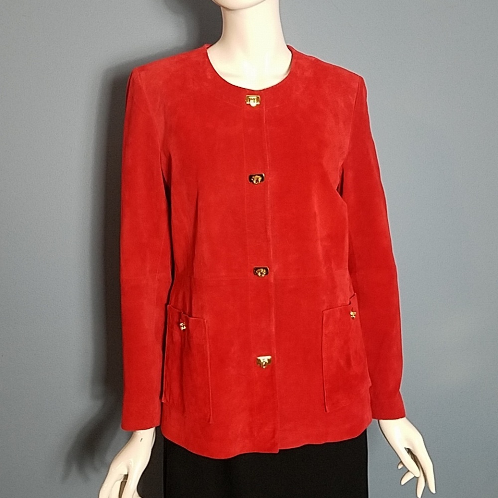 Louis dell'olio Lena red suede jacket gold clips m
